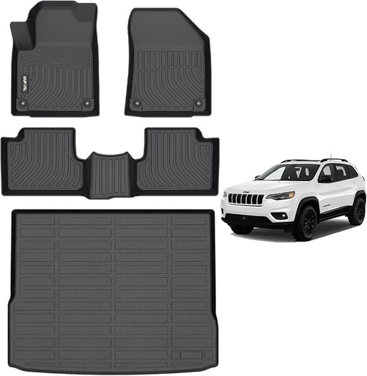 AIPOIL® Floor Mats & Cargo Liner Set for 2019-2023 Jeep Cherokee (Not for Grand Cherokee) | All-Weather | Easy to Clean | All-Round Protection丨Full Set Automobile mats Accessories - Black