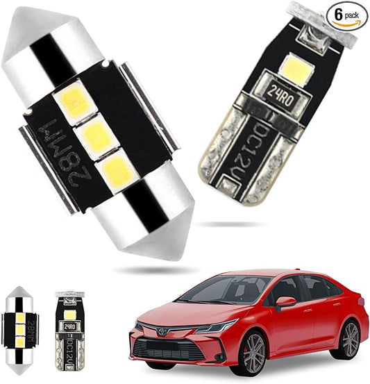 EASY EAGLE LED Interior Car Lights for Toyota-Corolla-2013-2022: 6 Piece Kit White LED Light Bulbs - Super Bright 6000K + Install Tool