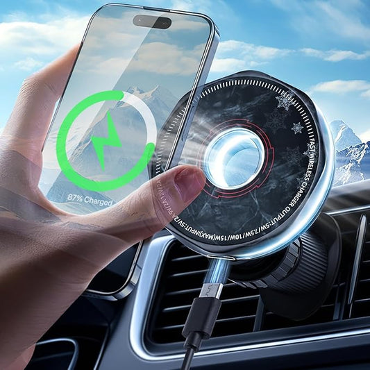 Wireless Car Charger 15W Cell Phone Car Mount, Dashboard/Vent Magnetic Mount for iPhone 16 Pro Max 15 14 13 & Samsung/Android, 360° Rotation Car Phone Holder