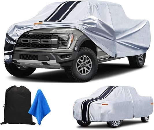 [2025 Upgrade] Heavy Duty Truck Cover Waterproof All Weather. Pickup Truck Cover Rain UV Protection. Full Outdoor Covers for Ford F150 Chevy Silverado Dodge Ram 1500. (Length Up to 228 inch) L