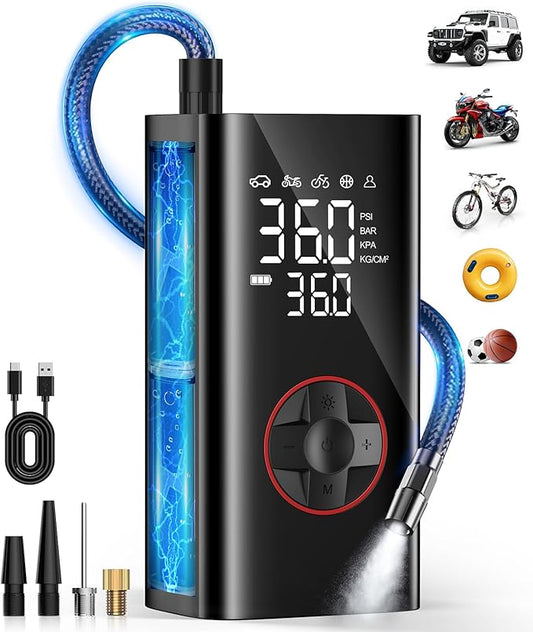Tire Inflator Portable Air Compressor - Cordless Air Pump for Car Tires - 150PSI Portable Tire Inflator for Car with Pressure Gauge, Mini Tire Pump for Bike, Motorcycle, Ball