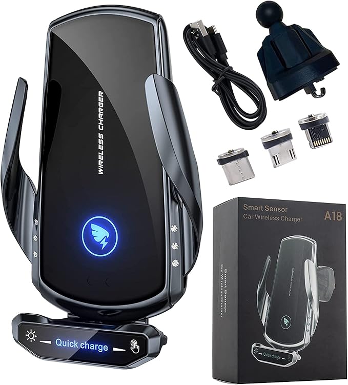 Wireless Car Charger Mount 15W Fast Charging Auto Clamping Automotive Electric Induction Car Phone Holder Mount Car Wireless Charger Air Vent Car Phone Mount Compatible with All Android (Black)