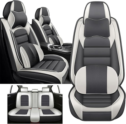 5 Seat Covers Fit for Acura Integra 2023-2026, Waterproof Premium Leather Automotive Accessories Seat Protectors Seat Cushions Wear-Resistant Car Seat Covers(Gray&White,Full Deluxe)