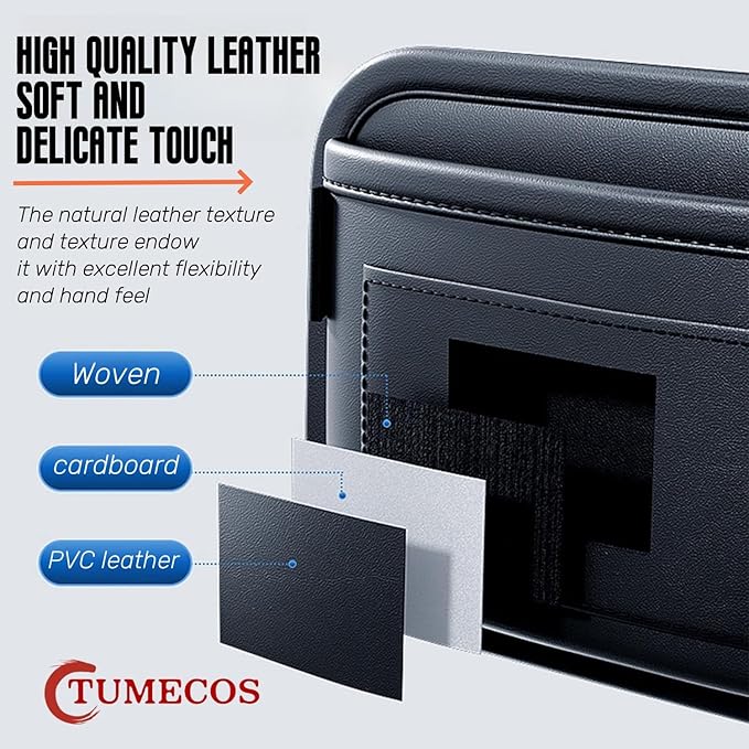 Tumecos Car Storage Bag, Leather Small Debris Organizer ,Hanging Cell Phone Mobile Paste Type Bag for Stowing Tidy, Universal Accessories（BlackA-1pcs）
