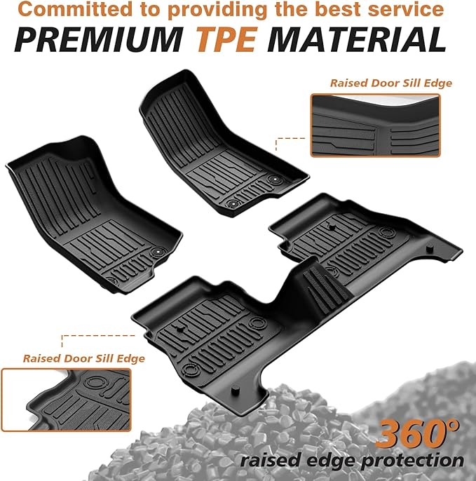 TripleAliners Floor Mats All Weather Compatible with 2020-2023 2024 2025 Jeep Gladiator JT Accessories 1st & 2nd Row Full Set Floor Liners TPE Heavy Duty Custom Fit Car Mats