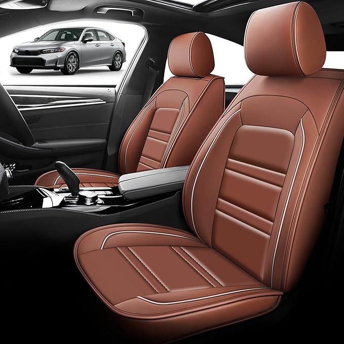 Seat Cover for Honda Civic 2001-2025 | Car Seat Covers Front Seats, Waterproof Seat Protectors, Automotive Front Seat Covers (Front Seat, Coffee)
