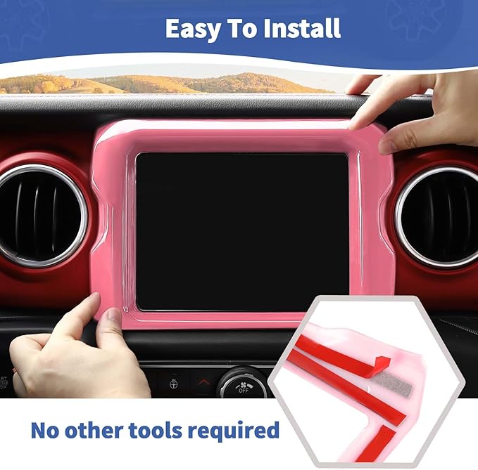 RT-TCZ for Jeep JL Center Console Radio Display Panel Trim Cover for Jeep Wrangler JL JLU Gladiator JT 2018-2023 Pink Interior Accessories 8.4 inch