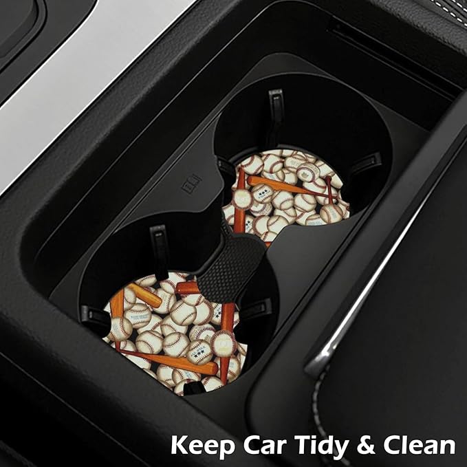 2 Pcs Car Cup Coasters, Baseball Sport Universal Non-Slip Rubber Car Coasters for Cup Holders 2.75 inch, Car Interior Accessories for Men