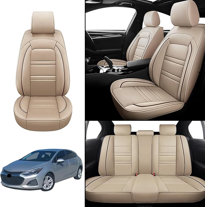 Seat Covers for Cruze 2011-2019 | 5-Seats Leather Seat Covers, Easy to Install Automotive Seat Covers Full Set (Full Set, Beige)