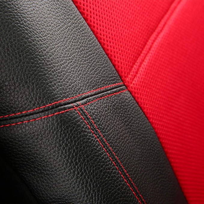 P&J AUTO Leather and Mesh Car Seat Cover Front Pair Universal Fit for Cars Trucks Vans & SUVs Airbag Compatible (Red)