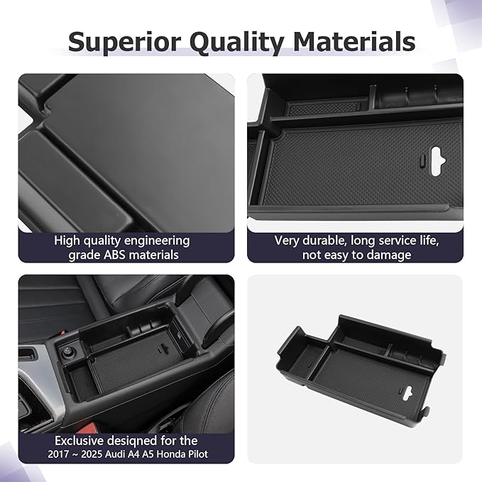 LUWU for 2017-2022 2023 2024 2025 Audi A4 Center Console Organizer 2024 2025 Audi A4 Accessories 2025 Audi A4 Armrest Console Organizer 2025 A4 Audi Armrest Organizer Insert Tray (Black)