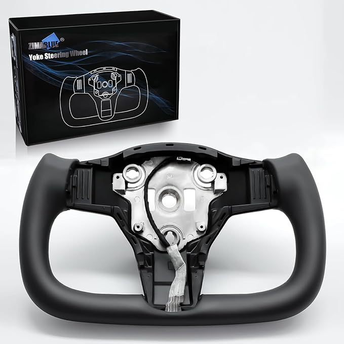 ZIMABLUE Yoke Steering Wheel Personalized Yoke Steering Wheel, Nappa Leather without Front Trim for Tesla Model 3 2017-2023, Model Y 2019-2024 With Heating Function