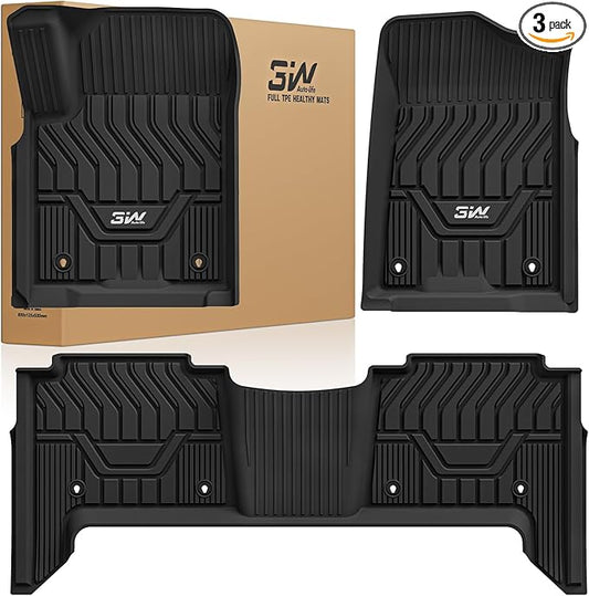 3W Floor Mats Fit for Nissan Armada 2017 2018 / Infiniti QX80 2014-2018 / Infiniti QX56 2011-2013, All Weather TPE Custom Fit Car Accessories 1st and 2nd Row Full Set Car Mats, Black