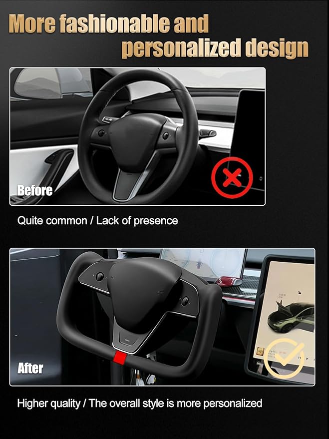 ZIMABLUE Yoke Steering Wheel for Tesla Model 3 (2017–2023) & Model Y (2020–2024) | Heated | Nappa Leather | Hand-Stitched