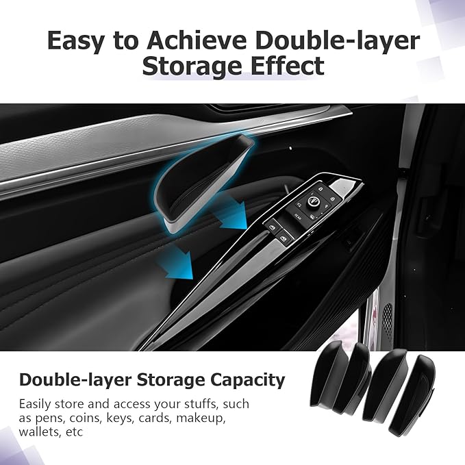 LUWU Door Side Storage Box Compatible with 2021 2022 2023 2024 2025 ID4 Accessories Side Organizer Tray 2025 ID.4 Center Console Organizer ABS Material Front & Rear Storage Box Black 4PCS