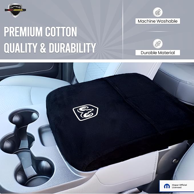 Premium Console Armrest Cover for Dodge Ram (2014-2020) - (Jump Seat Models) – Soft, Machine Washable Console Lid Protector – Easy to Install, Plush & Durable – Black