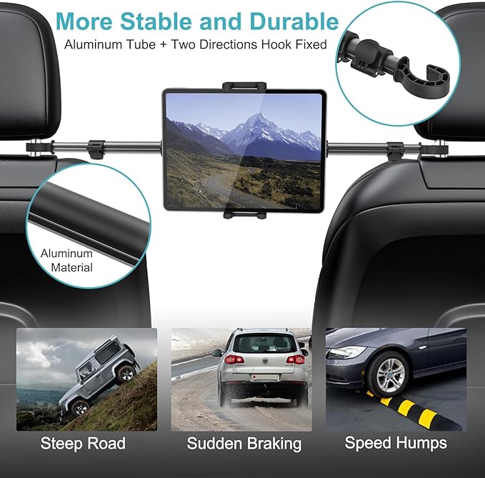 Car Headrest Tablet Holder, [Stretchable 32.67 inch Arm] Between Seat Tablet Mount for Car, Anti-Shake Backseat Phone Mount for Kids Fits iPad Pro 12.9 13 Air Mini, Galaxy Tabs, 4-13" Devices