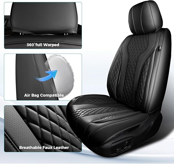 Leather Car Seat Covers - Breathable Faux Leather Seat Covers Full Set for Cars SUV Sedan - Waterproof - Black
