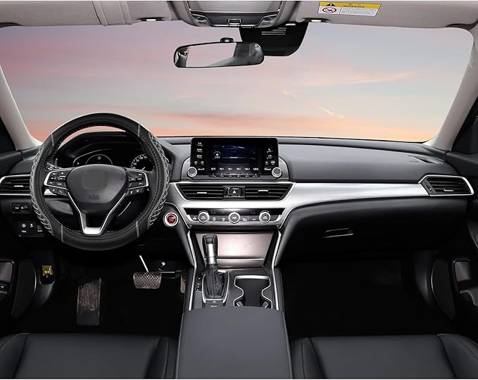 West Llama Microfiber Leather Car Steering Wheel Cover Universal Fit 15-15.5 inch SUV,Sedan,Car,Trucks(Black+Gray Line-M-Large Size)