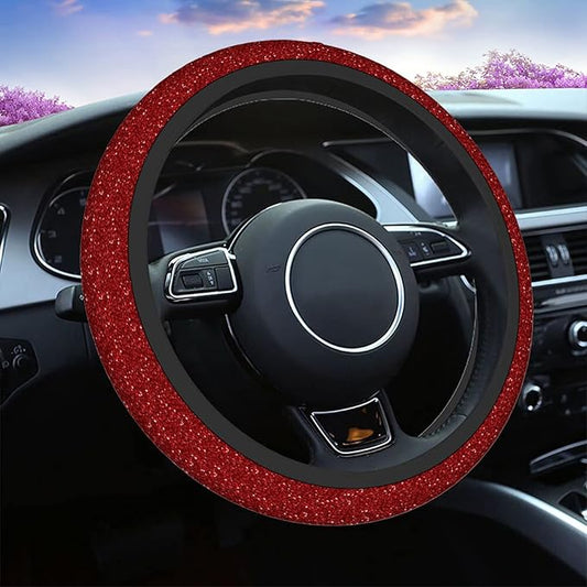 Swono Red Glitter Steering Wheel Cover,Abstract Red Shiny Glitter Breathable Auto Car Steering Wheel Cushion Case for Men Universal 15 Inch Steering Wheel Protection