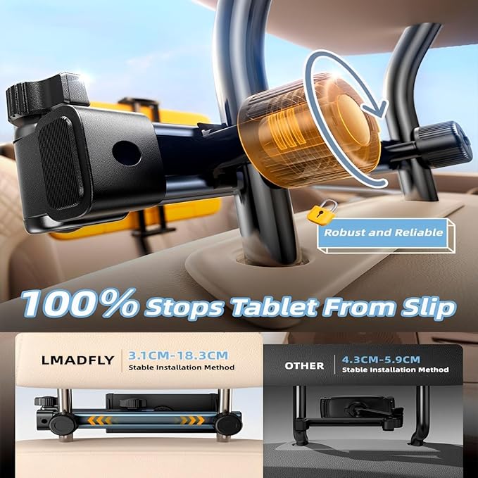 Foldable Car Headrest Mount - Universal Tablet Holder for 5.1-15.6" Phones & Tablets, iPad, Samsung, Switch | Compact Backseat Stand for Kids Long Drive Travel Essentials