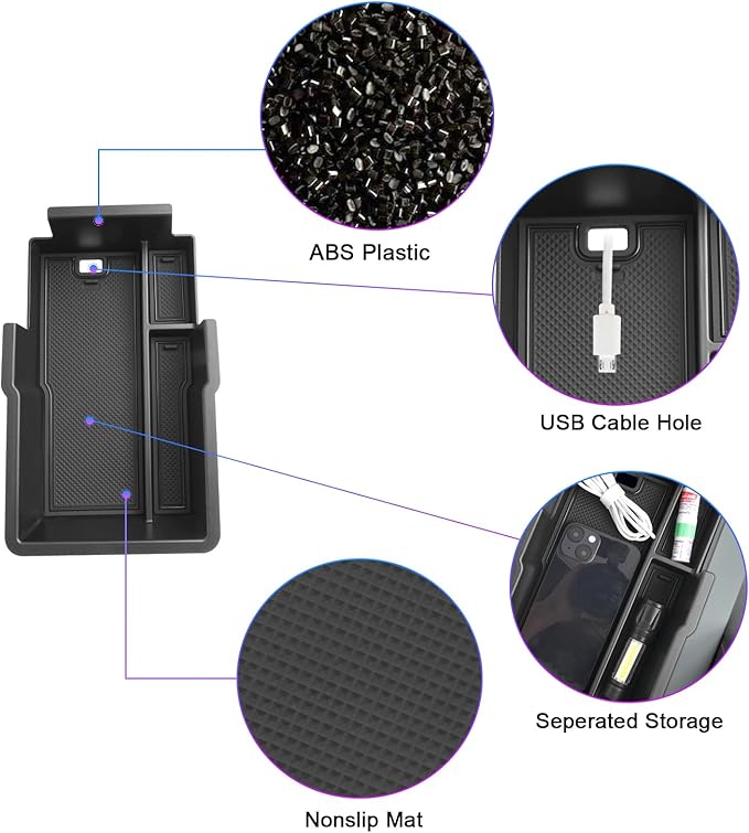 SXCY 2PCS for 2025 2026 Chevrolet Equinox Accessories for 2025 2026 Equinox Center Console Organizer Console Tray for 2025 2026 Equinox Console Organizer Armrest Storage Box Black Mats(Armrest+Under)