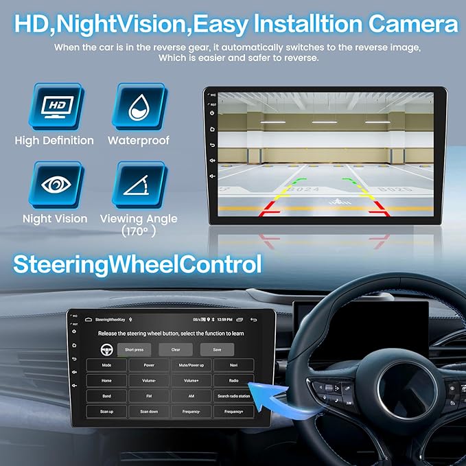 [2G+64G] Android 15 Car Stereo for Jeep Liberty 2008 2009 2010 2011 2012 with Wireless CarPlay Android Auto, 10 Inch HD Touchscreen with GPS WiFi Bluetooth FM/RDS Radio SWC Backup Camera MIC