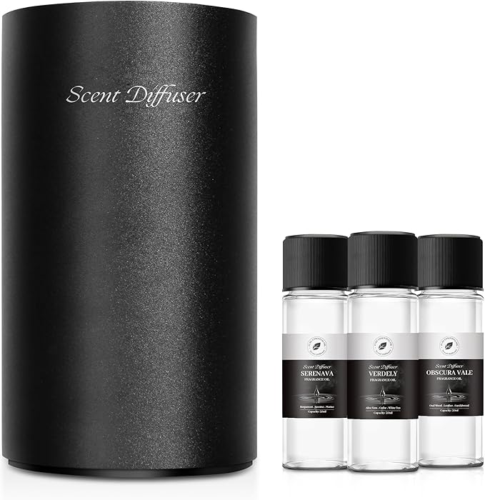 Waterless Essential Oil Diffuser Starter Kit - No Water Needed, Battery Operated Mini Scent Air Machine, Included 3x20ML Essential Oils, Portable Aromatherapy Diffuser for Home & Car & Office, Black