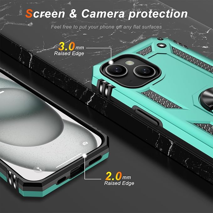 IKAZZ for iPhone 13 Case 6.1 Inch with Screen Protector,Military Grade Shockproof Heavy Duty Protective Phone Cover Pass 16ft Drop Test with Magnetic Kickstand Car Mount Holder,Turquoise