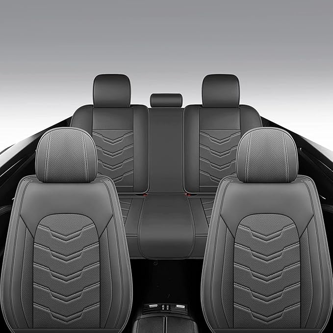 AOOG Leather Car Seat Covers Universal fit Most Sedans SUV Trucks, (Full Set, Grey)