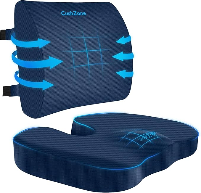 Seat Cushion, Lumbar Support Pillow with Adjustable Strap-Chair Cushions for Sciatica Pain Relief-with Washable Cover Memory Foam for Car, Travel and Wheelchair-Blue