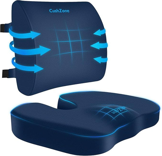 Seat Cushion, Lumbar Support Pillow with Adjustable Strap-Chair Cushions for Sciatica Pain Relief-with Washable Cover Memory Foam for Car, Travel and Wheelchair-Blue