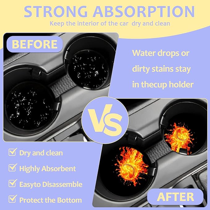 2 Pack Car Cup Holder Coaster-Baseball Absorbent Ceramic Coaster, Car Coasters for Cup Holders,Auto Accessories for Women & Men