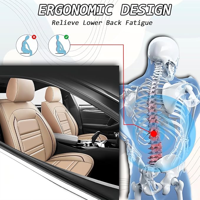 Seat Covers for Nissan Car Rogue 2008-2025 | 5-Seats Leather Seat Covers, Easy to Install Automotive Seat Covers Full Set (Full Set, Beige)