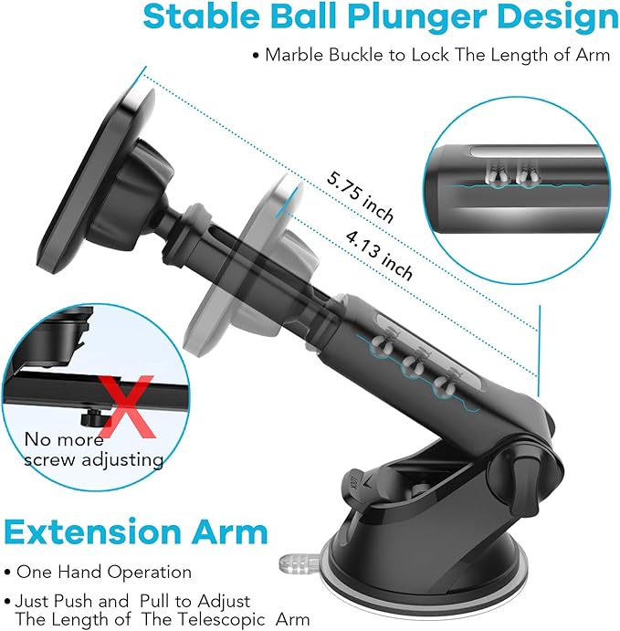 APPS2Car 3-in-1 Car Phone Mount Magnetic Dashboard Windshield Air Vent Mount Phone Holder for Car Universal Car Phone Holder with Powerful Suction Cup Built-in Strong 6 Magnets for All CellPhones