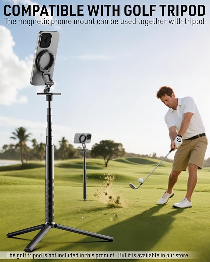 Dual Magnetic Phone Holder Gym Magnetic Stand,Tripod Phone Mount (1/4'' Hole& ARCA-Swiss),Portable Phone Grip for iPhone 12/13/14/15/16/17-Desk/Car/Gym/Golf Cart/Airplane Use Stand (Black)