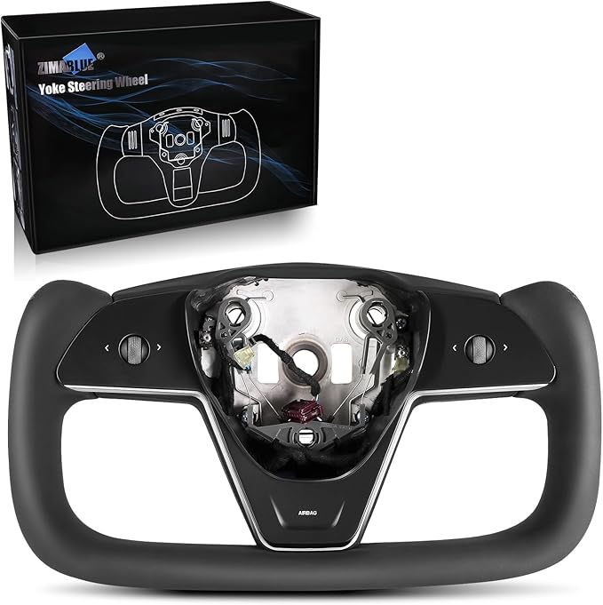 ZIMABLUE Yoke White Steering Wheel for Tesla Model 3 (2017–2023) & Model Y (2020–2024) | Heated | Nappa Leather | Hand-Stitched|Without Positioning line