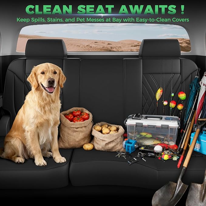 for Chevy Silverado GMC Sierra Waterproof Seat Covers, Crew Cab 1500 2014-2018, 2500HD 3500 HD 2015-2019, Truck Protectors Accessories Full Set, Black