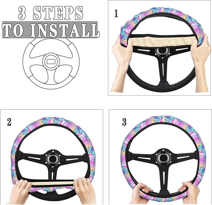 Dujiea Colorful Abstract Animal Texture Elastic Stretch Steering Wheel Cover, Anti-Slip and Durable Car Steering Wheel Accessories for Women Men, 15 Inch Universal Fit Car, Truck, SUV