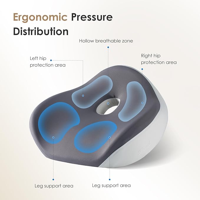 FLORICH Lumbar Support Pillow and Car Seat Cushion for Driving Car Office Chair, Memory Foam Back Support Pillow and Office Seat Chair Cushion for Sciatica Pain Relief - Grey