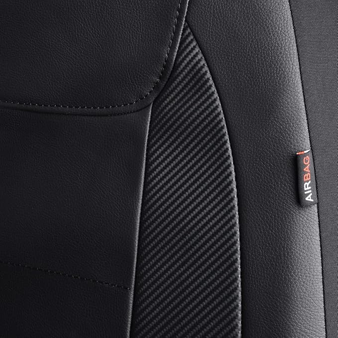 Flying Banner car seat Covers Protects Water Proof Faux Leather Carbon Fiber Front and Rear Bench (Black Black, Full Set - 9PCS)