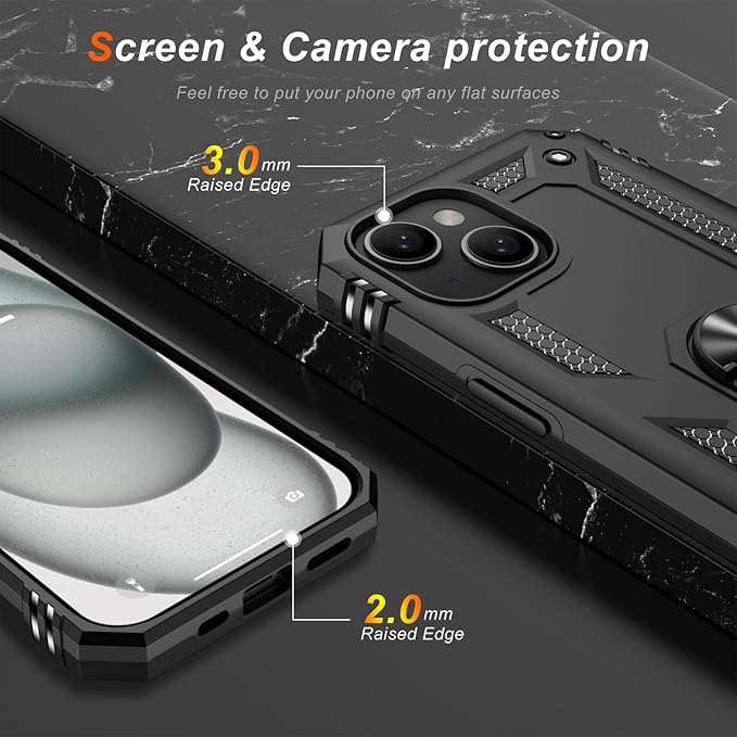 IKAZZ for iPhone 13 Case 6.1 Inch with Screen Protector,Military Grade Shockproof Heavy Duty Protective Phone Cover Pass 16ft Drop Test with Magnetic Kickstand Car Mount Holder,Black