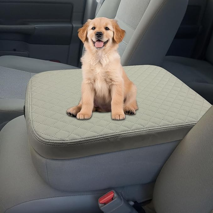 Xaido Center Console Armrest Cover Compatible with 2002-2008 2009 2010 2011 2012 Dodge Ram Accessories, Jump Seat Console Armrest Leather Protective Cover, Gray