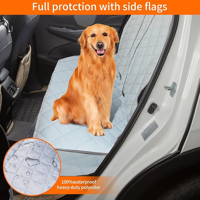 Dog Car Seat Cover for Back Seat, Waterproof Bench Backseat Protector, Nonslip Rear Seat Cover for Kids & Pets, Compatible with Middle Armrests and Fits for Cars, Trucks & SUVs