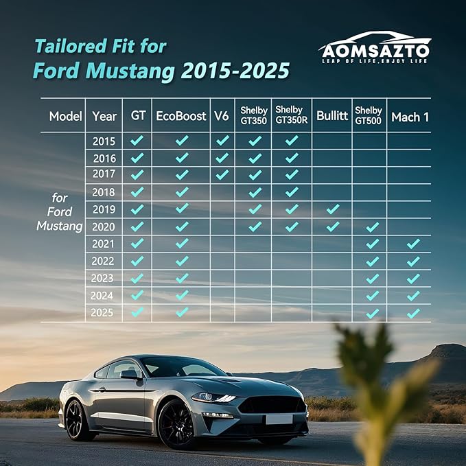 AOMSAZTO Floor Mats for Ford Mustang/Mustang GT 2015-2024 2025 - All Weather Car Floor Liners 1st & 2nd Row Anti Skid Car Mats (Fit Convertible/Coupe/GT/EcoBoost Models)