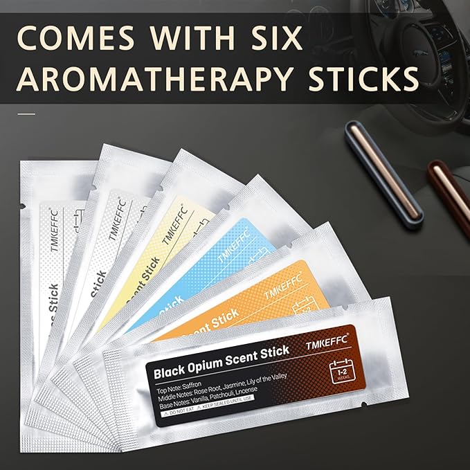 Tesla Model 3/Y Car Air Freshener – Alloy Vent Clip Diffuser with 6 Refill Fragrance Sticks (4 Scents + 2 DIY), Mini Size, Fragrance for Tesla Accessories, Gift for Drivers (Blue Silver)