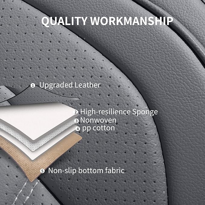 Leather Car Seat Covers,Breathable and Waterproof Faux Leather Automotive Seat Covers for Cars,Universal Driver Seat Cover for Most SUV Truck Sedan(Style1,2 PCS Front Seat,Grey)