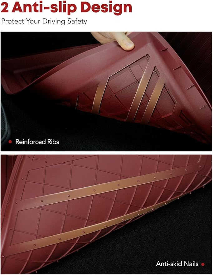 YHTAUTO Custom Fit Red Car Floor Mats for Tesla Model Y 2025-2020 5 Seater, All Weather TPE Car Mats Carpet, Front Rear Trunk Cargo Storage Liner Mats, Anti-Slip Waterproof, Set of 6