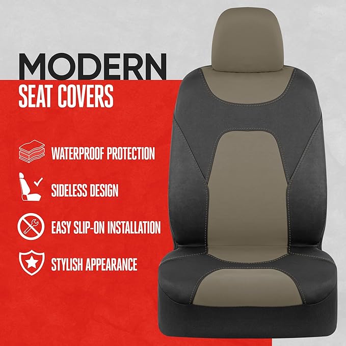 Motor Trend AquaShield Waterproof Front Seat Covers, Beige Seat Covers for Cars – Neoprene Front Car Seats Cover, SUV Seat Covers Protector - Car Interior Cover for Auto, Trucks, & Dog Owners