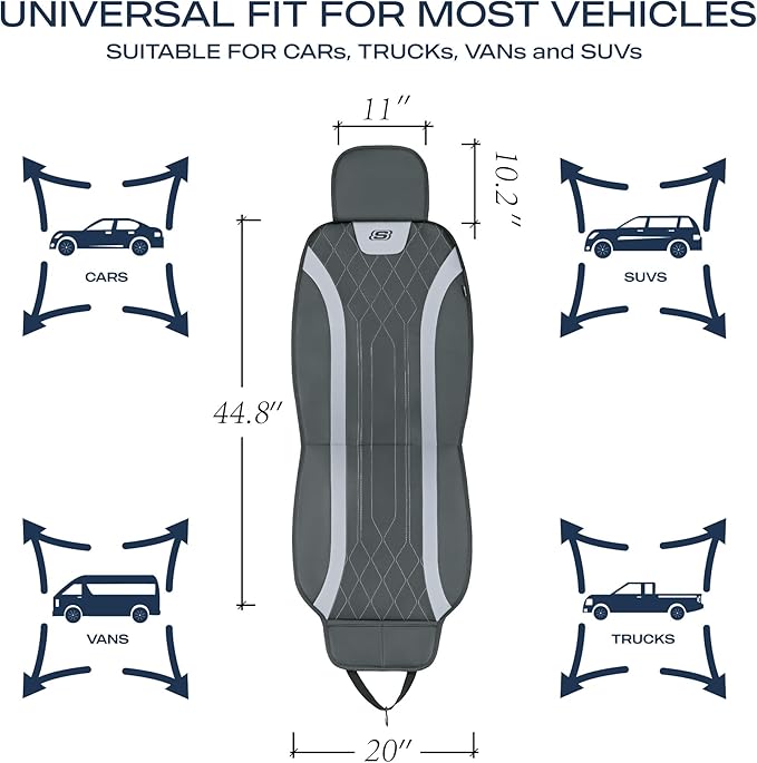 Skechers MAX Cushioning Car Seat Covers,Memory Foam Leather Car Seat Protectors, Airbag Safe Waterproof Sideless Front Seat Covers with Storage Pocket,Universal Fit for Cars Trucks SUV, Gray 2PCS